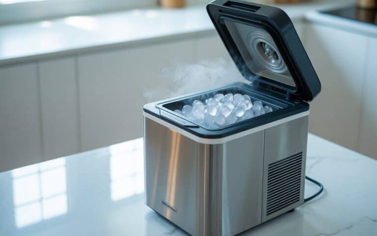 Portable countertop ice maker in operation