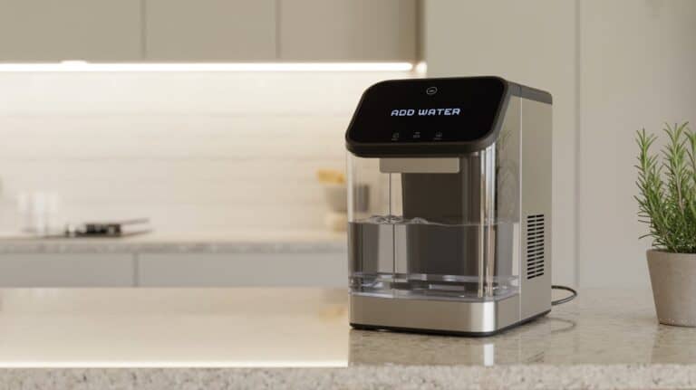 Ice maker showing add water message with water tank full